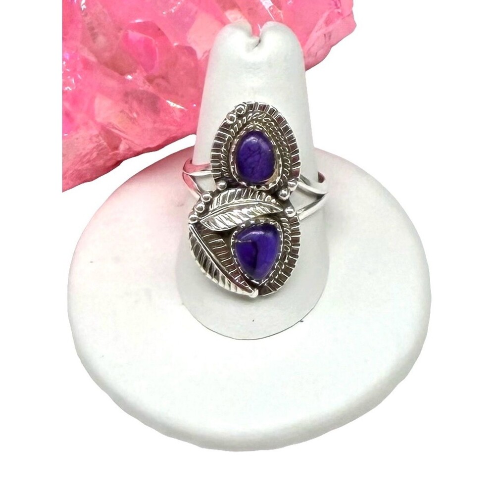 Kingman Purple Copper Turquoise Ring Size 8.5 Solid 925 Sterling Silver